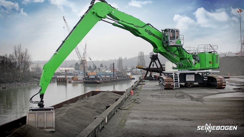 Image of a sennebogen machine operating at a port