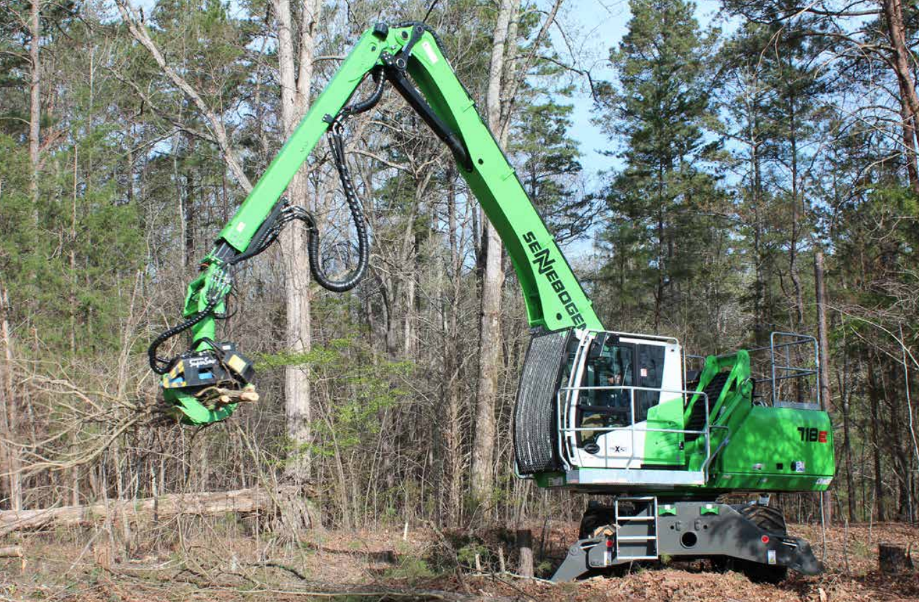 The SENNEBOGEN 718 can snap off tree limbs with ease.